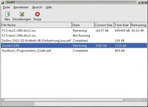 Abbildung 1: Gwget assistiert dem Anwender bei der Verwaltung von Downloads.
