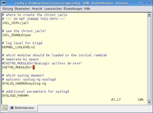 Abbildung 1: Wer ein SCSI-CD-Laufwerk hat, muss in Devil-Linux vor dem Booten eine Konfigurationsdatei anpassen und die Konfiguration anschließend auf Diskette speichern.