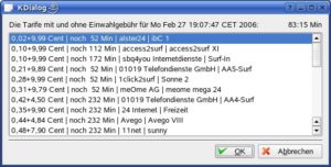 Abbildung 1: Das Auswahlfenster von Optisurf listet die derzeigt günstigsten Anbieter übersichtlich auf.