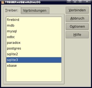 Abbildung 1: Beim Start von Knoda wählen Sie den Datenbanktreiber aus.