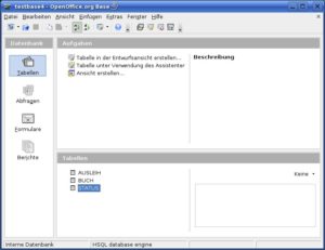 Abbildung 1: Das Interface von OO-Base erinnert stark an die GUI von MS Access. Das ist kein Zufall, soll es doch Umsteigern den Zugang erleichtern.