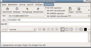Abbildung 10: Ob Sie eine Nachricht verschlüsseln oder signieren wollen, wählen Sie über das Menü "Sicherheit" im E-Mail-Verfassendialog aus.