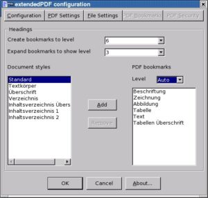 Abbildung 10: In ExtendedPDF geben Sie detailliert vor, welche Absatzvorlagen aus dem OpenOffice-Dokument zu Bookmarks in der PDF-Datei mutieren. Vordefiniert ist bereits eine sehr sinnige Auswahl.