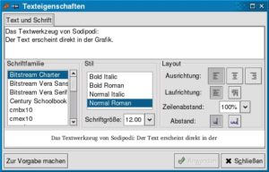 Abbildung 11: Sodipodi bietet umfangreiche Möglichkeiten zur Formatierung von Textobjekten.