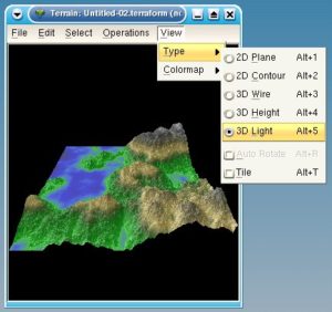 Abbildung 11: Terraform: Unter "View / Type" können Sie die Vorschau-Ansicht ändern und das Ergebnis unter anderem in 3D betrachten.