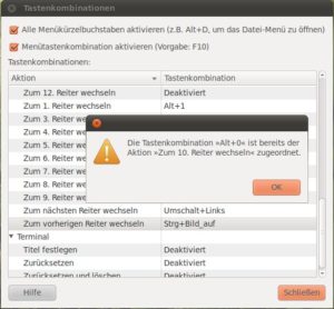 Abbildung 1: In diesem Einrichtungsdialog weisen Sie den verschiedenen Gnome-Terminal-Aktionen neue Tastenkombinationen zu.