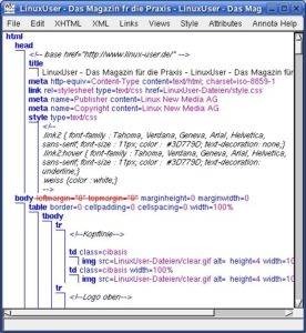 Abbildung 18: Amaya: Eine der Ansichten bietet die Darstellung der Struktur einer Internetseite.