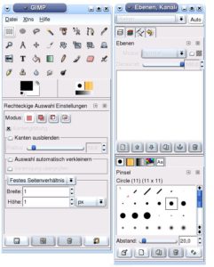Abbildung 1a: Gimp-2.0-Fenster werden übersichtlich in sogenannten "Docks" verwaltet.