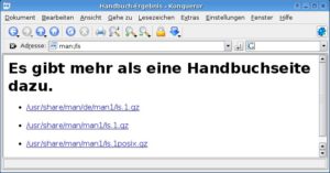 Abbildung 2: Bei mehr als einer Manpage mit gleichem Titel zeigt Konqueror eine Liste der gefundenen Seiten an.