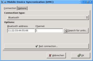 Abbildung 2: Die Konfiguration einer Verbindung hängt vom Typ ab – das IrMC-Plugin synchronisiert Handys über Bluetooth, Kabel oder Infrarot.