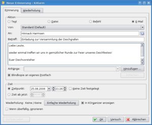 Abbildung 2: Das Anlegen eines KAlarm-Eintrags erledigen Sie in einem übersichtlichen Dialog.