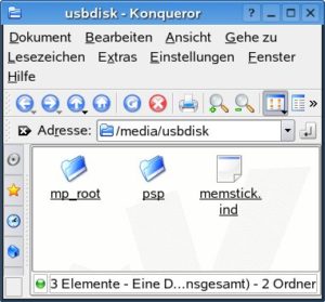 Abbildung 2: Sobald die USB-Verbindung zwischen PSP und Suse steht, öffnet Suse automatisch ein Fenster, das die Verzeichnisse auf dem Memory Stick zeigt.
