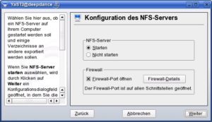 Abbildung 2: YaST bietet beim Starten des NFS-Servers praktischerweise gleich mit an, in der Firewall den passenden Port für den Dienst zu öffnen.