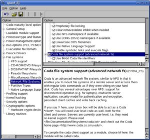 Abbildung 2: Die aktivierte Coda-Unterstützung im Kernel ist Voraussetzung für das erfolgreiche Mounten von WebDAV-Ressourcen.