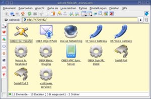 Abbildung 2: Das K700i verfügt über zahlreiche Dienstleistungen. Um Dateien ans Handy zu senden wählen Sie Obex Object Push.