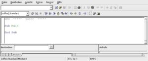 Abbildung 2: Legt man ein neues Makro an, erzeugt Openoffice eine leere Funktion Main, die hier im integrierten Editor zu sehen ist.