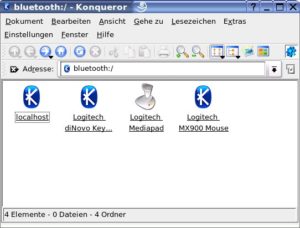 Abbildung 2: Sind die KDE Bluetooth Tools installiert listet Konqueror alle drei Geräte auf.