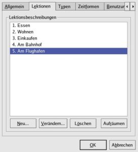 Abbildung 2: KVocTrain erlaubt, die Vokabelliste in Lektionen aufzuteilen.