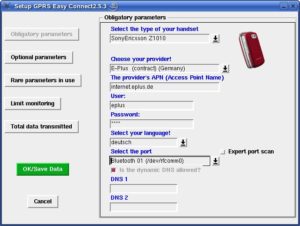Abbildung 2: Damit Easy Connect die Verbindung aufbauen kann, benötigt das Programm Informationen zum Handy, Provider und zum Interface.