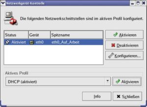Abbildung 2: Mit dem Programm "Netzwerkgerät-Kontrolle" wechseln Sie unter Fedora zwischen verschiedenen Profilen.