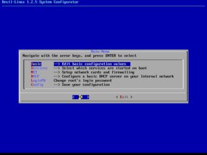 Abbildung 2: Devil-Linux kommt mit einem kleinen, aber feinen Setup-Programm. Das übersichtliche Hauptmenü weist den Weg in die einzelnen Konfigurationsbereiche.
