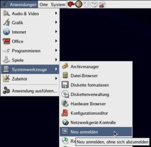 Abbildung 2: Der Punkt "Neu anmelden" lässt andere Benutzer eine eigene Desktop-Sitzung öffnen, ohne dass Sie sich ausloggen müssen.