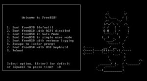 Abbildung 2: Nach dem Start von der Installations-CD begrüßt sie Chuck, der Daemon – das Maskottchen von FreeBSD.