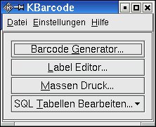 Abbildung 2: Das Hauptfenster von KBarcode enthält lediglich vier Buttons.