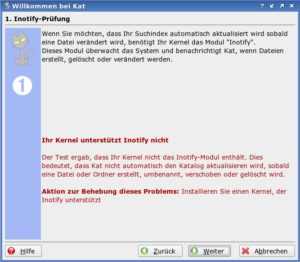 Abbildung 2: Zu alt für eine effiziente Desktop-Suche: Der Kernel von Suse Linux 9.3 unterstützt noch kein Inotify.