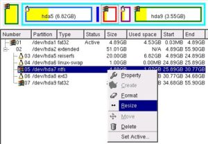 Abbildung 2: Im Kontextmenü der NTFS-Partition finden Sie die Option "Größe verändern" oder "Resize"