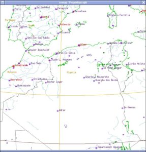 Abbildung 2: Im aktuellen Kartenausschnitt zeigt das Programm Xrmap Nordafrika mit Städten und Flughäfen.