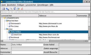 Abbildung 2: Der Lesezeichen-Editor mit neuen Funktionen.