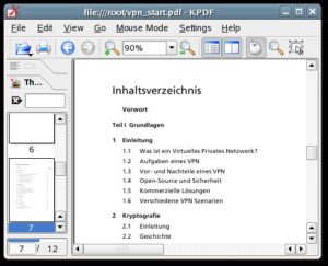 Abbildung 2: Kpdf zeigt PDF-Dokumente an. Stammen die Dokumente von Bösewichten, nutzen sie eventuell Sicherheitslücken im PDF-Betrachter um Code in den Rechner einzuschleusen.