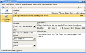 Abbildung 2: Wer ein Stück einer JuK bereits bekannten Band nachträgt, wählt den Bandnamen über den Pfeil-Knopf neben dem "Künstler"-Feld aus oder nutzt die automatische Vervollständigungsfunktion.