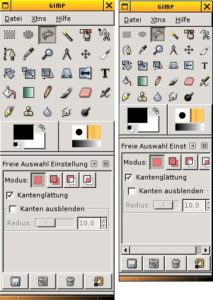 Abbildung 2: Das Werkzeugfenster mit kleinem Theme (rechts) und mit dem Standard (links).