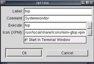 Abbildung 2: Im Optionsdialog der Buttons legen Sie das Icon und den Programmaufruf fest.