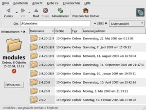 Abbildung 2: Unterhalb von /lib/modules sind die Modulverzeichnisse der einzelnen Kernelversionen zu finden.
