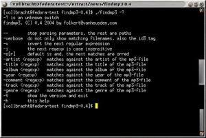 Abbildung 2: Die Kommandozeilenparameter von Findmp3 sind an den Find-Befehl angelehnt.