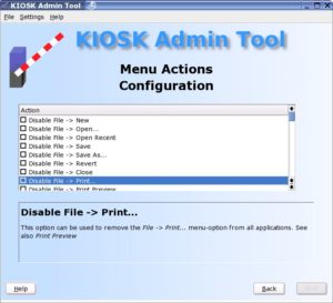 Abbildung 2: Die Kategorie "Menu Actions" erlaubt es, bestimmte Menüpunkte aus den KDE-Applikationen der Benutzer zu verbannen.