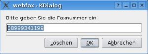 Abbildung 2: Kdialog fordert dem Benutzer die Zielfaxnummer ab.