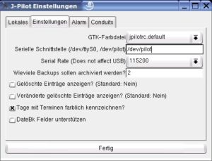 Abbildung 2: Einstellungen in J-Pilot.