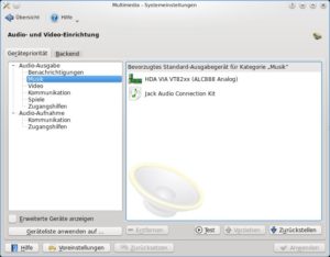 Abbildung 2: Das "Multimedia"-Modul im KDE-Kontrollzentrum zeigt alle Audiogeräte an.