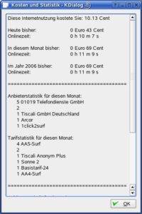 Abbildung 2: Die Kostenstatistik hält Sie stets über Verbindungen und den damit verbundenen Kosten auf dem Laufenden.