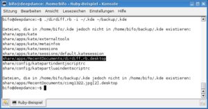 Abbildung 2: Ein Durchlauf des Skriptes bringt es ans Tageslicht: Der Editor Kate kam beim Editieren des Ruby-Codes zum Einsatz.