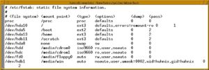 Abbildung 2: Die Filesystem Table enthält die Mount-Operationen für das automatische Einbinden von Datenträgern beim Bootvorgang.