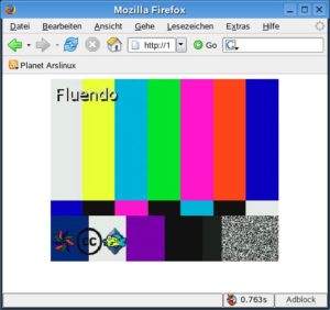 Abbildung 3: Das Fluendo-Testbild erscheint hier im Firefox, als Stream eingebettet in ein Java-Applet.