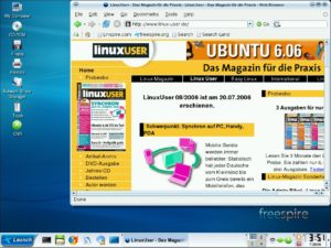Abbildung 3: Der Freespire-Desktop sieht dem von Linspire sehr ähnlich, viele optische Elemente finden sich bei beiden Systemen.