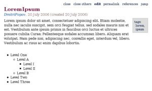Abbildung 3: Eine nicht nummerierte, mehrfach eingerückte Liste in einem Tiddler.