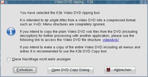 Abbildung 3: In einen derzeit noch in englisch gehaltenen Dialog verweist das Programm auf die Verarbeitungsmöglicheiten bei einer Video-DVD.