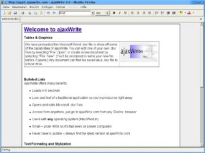 Abbildung 3: Ajaxwrite startet eine vollständige Textverarbeitung im Webbrowser. Ein Java- oder Flash-Plugin ist dank Ajax-Technik unnötig.